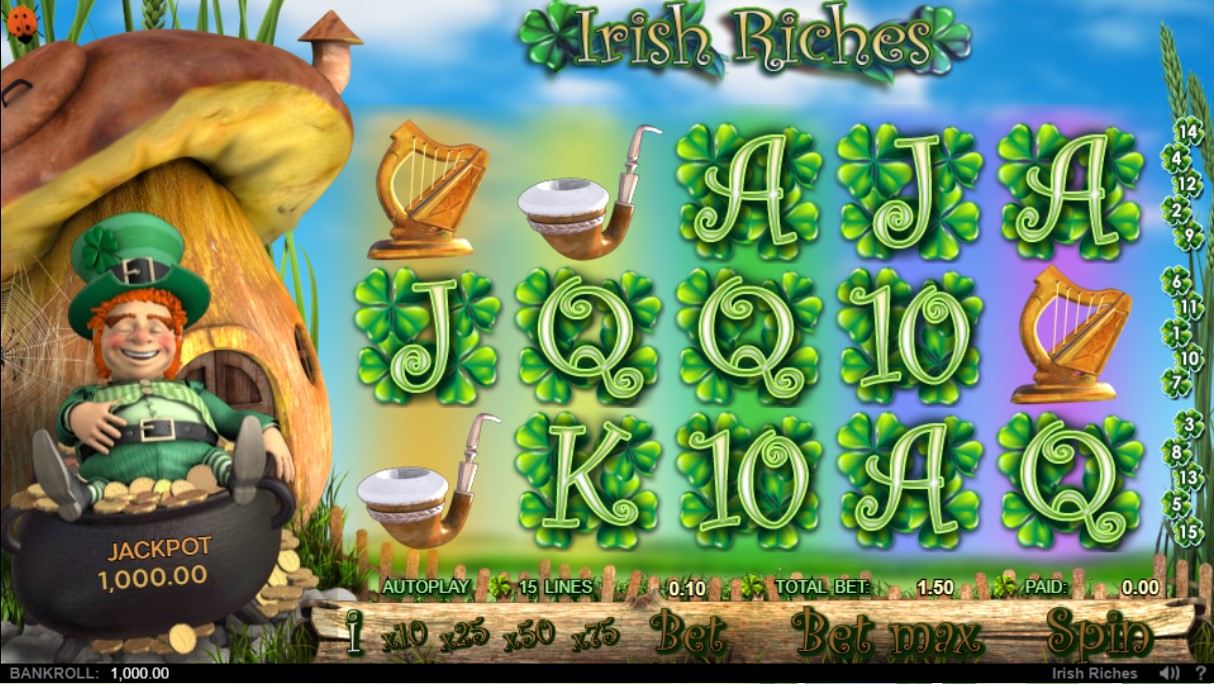 Gameplay from Irish Riches, the slot.