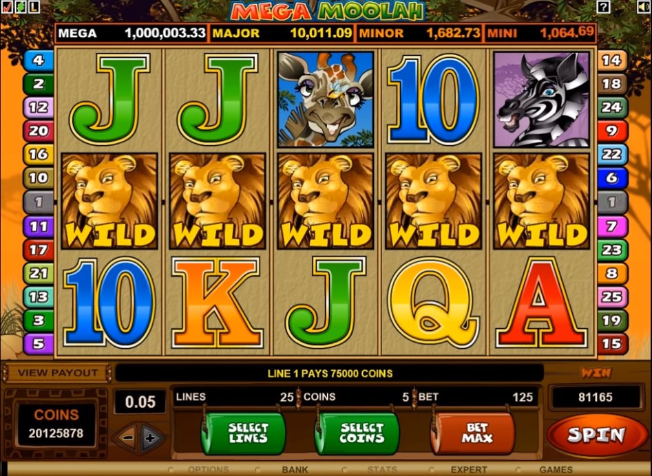 A game of Mega Moolah with five wilds.